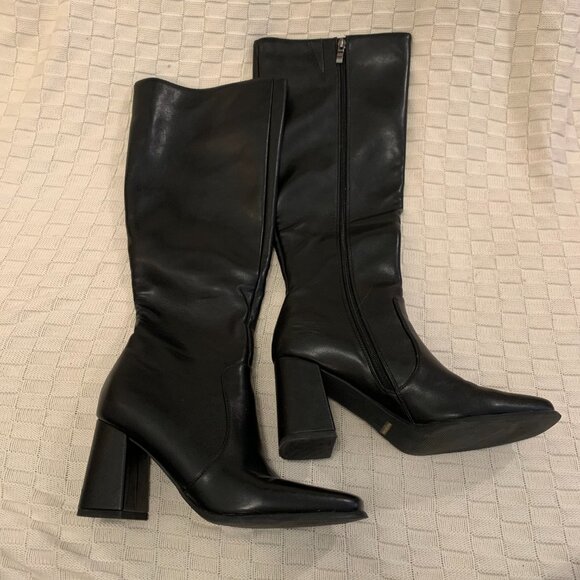 Knee High Tall Boots, Chunky Heel, Black, 8.5 - Picture 3 of 11